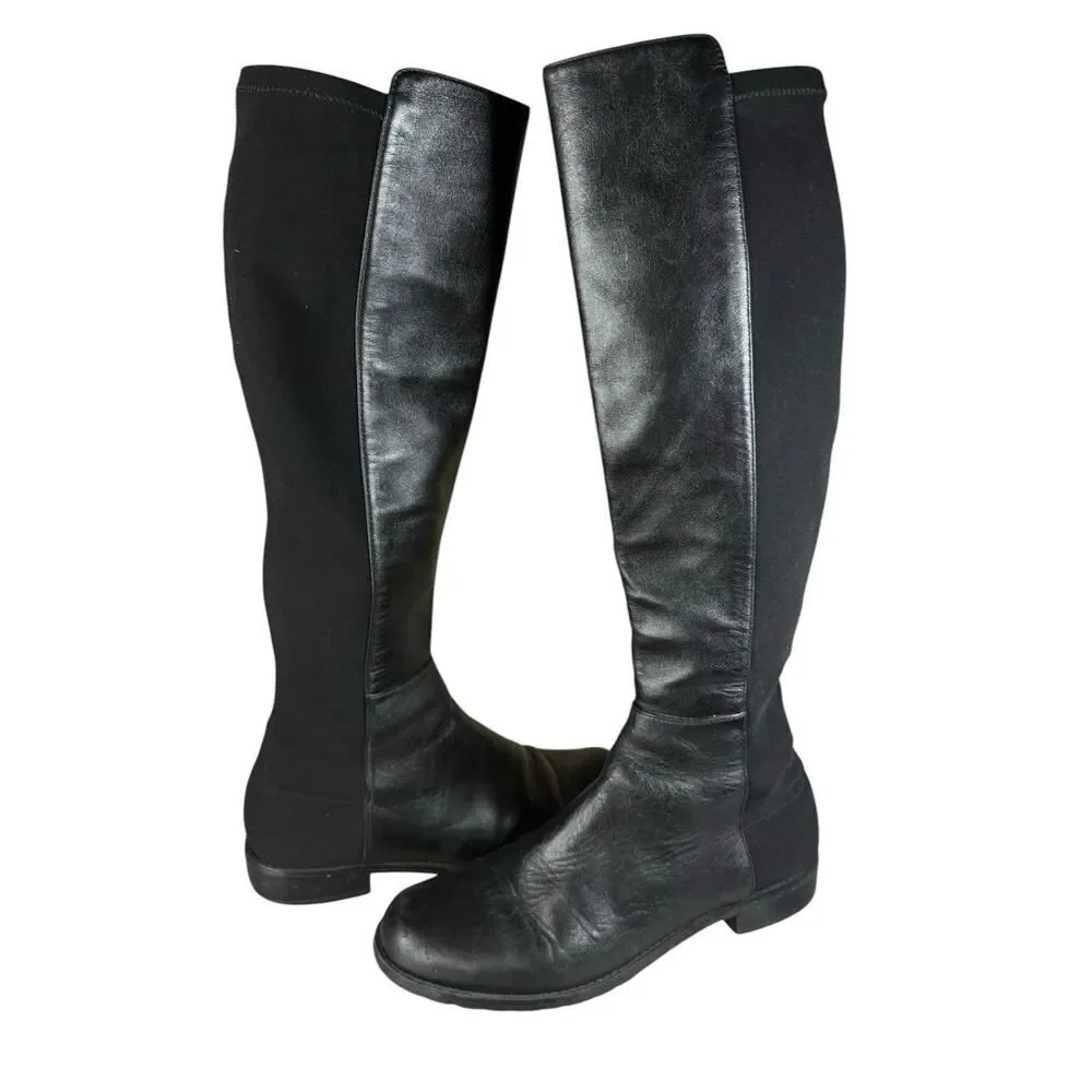 Stuart Weitzman 5050 Over The Knee Boots Black Leather Stretch Back US 6
